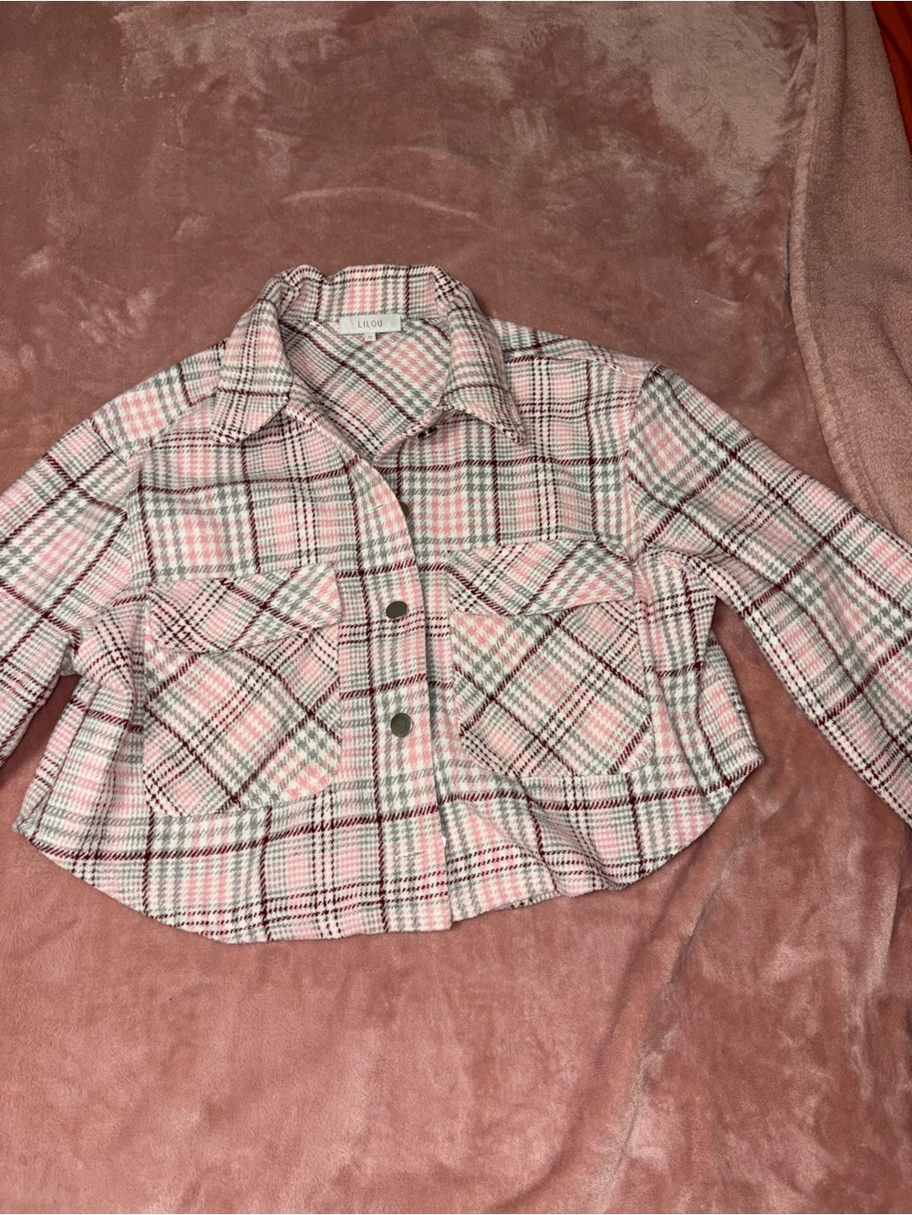 Lulus Pink Plaid Cropped Shacket Jacket - Pink Plaid